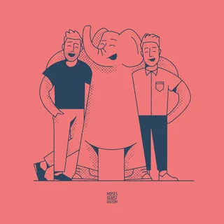 Dessin au trait de personnes avec un éléphant
