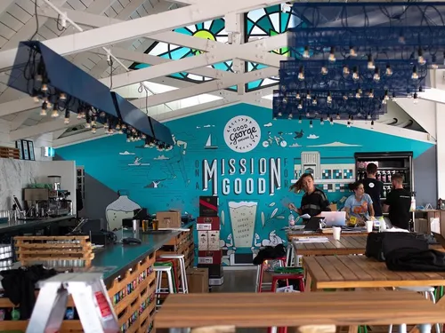Mural of mission good in restaurant