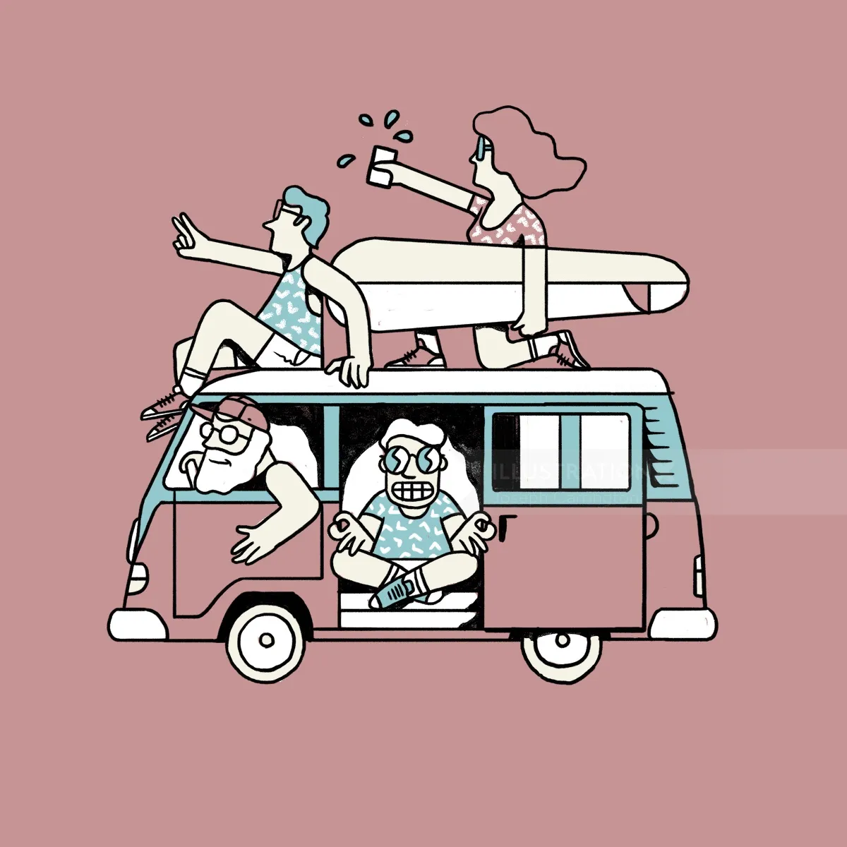 Graphic people in van
