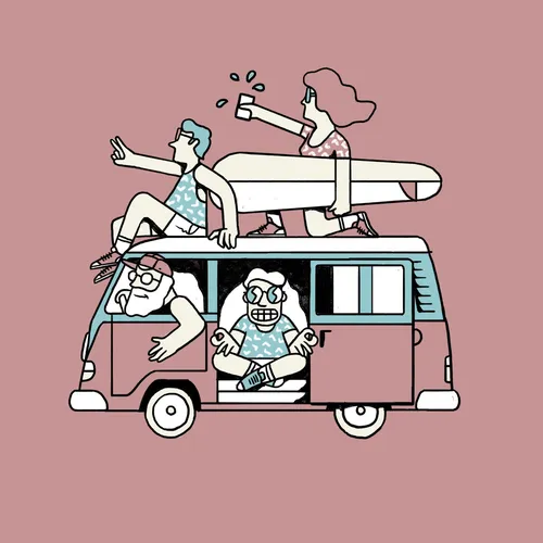 Graphic people in van
