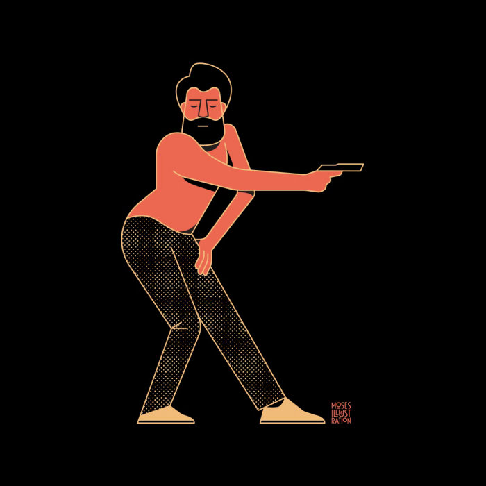Graphic of man with gun
