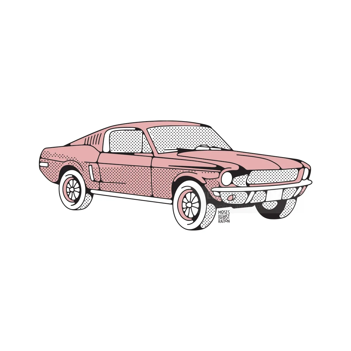 Line and colour of pink car
