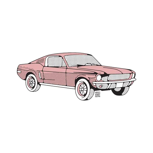 Line and colour of pink car
