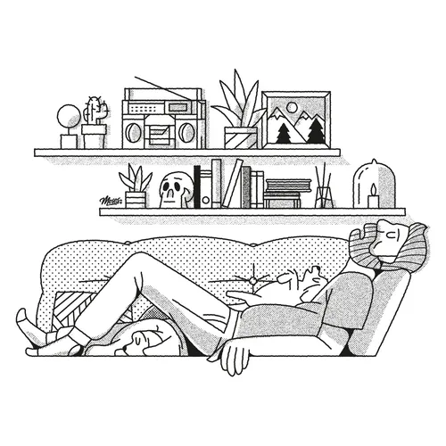 line man sleeping with his pet

