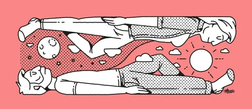 Line drawing of people upside down
