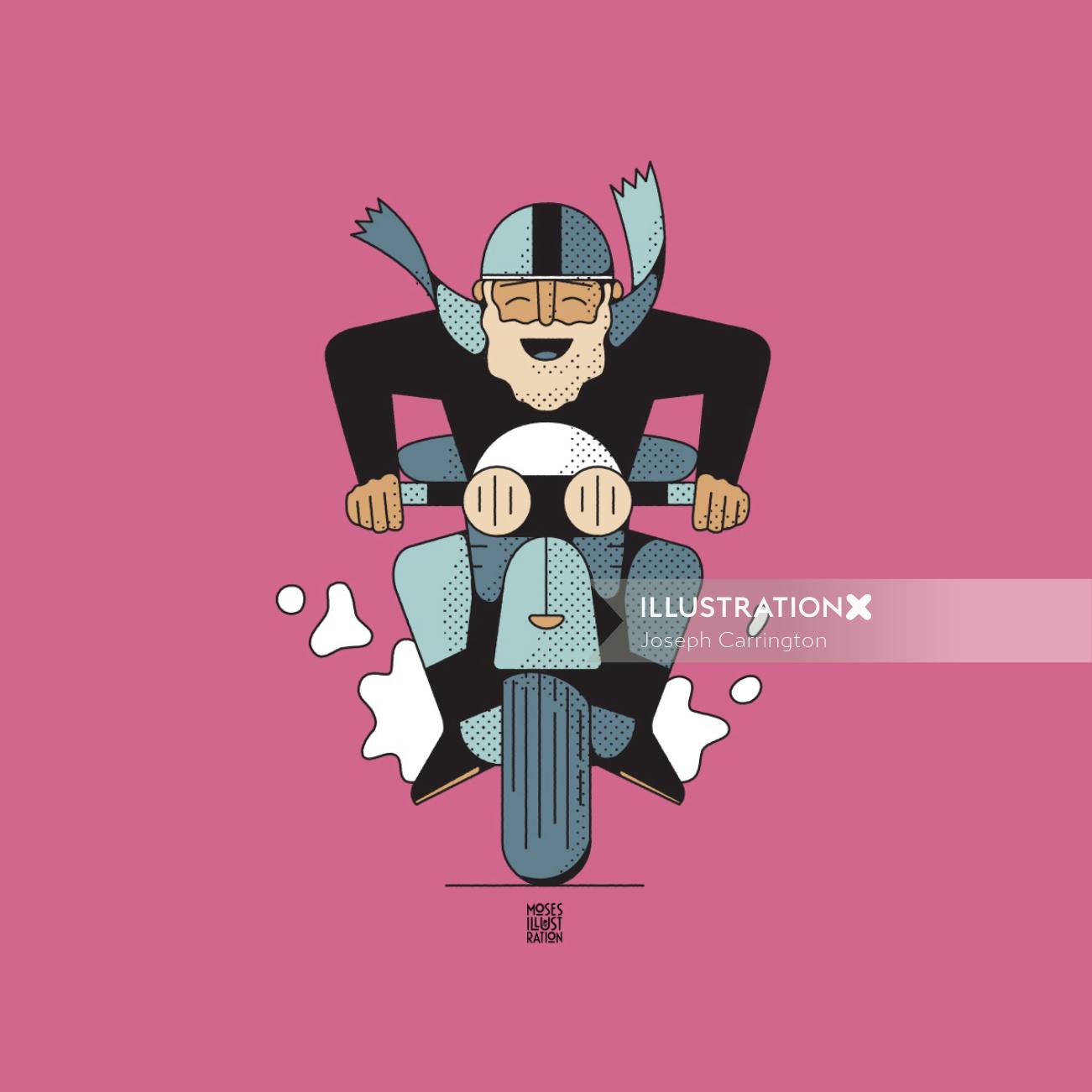 Flat color old man on motorcycle

