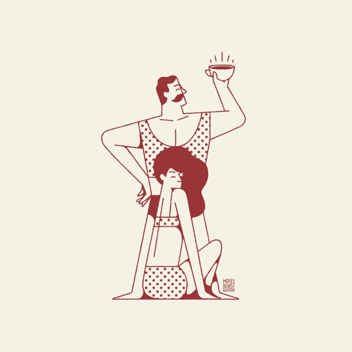 Line art of couple with coffee
