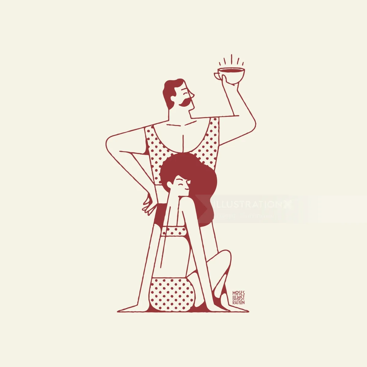 Line art of couple with coffee

