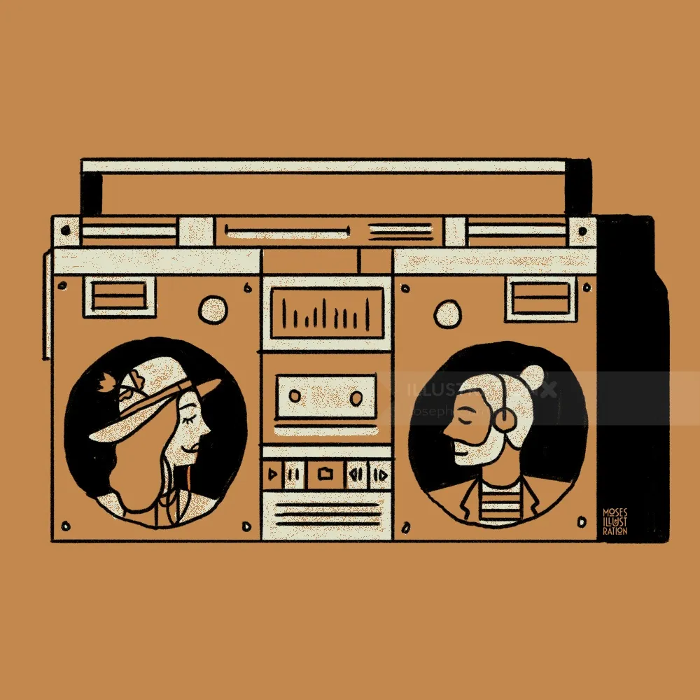 line art of tape recorder
