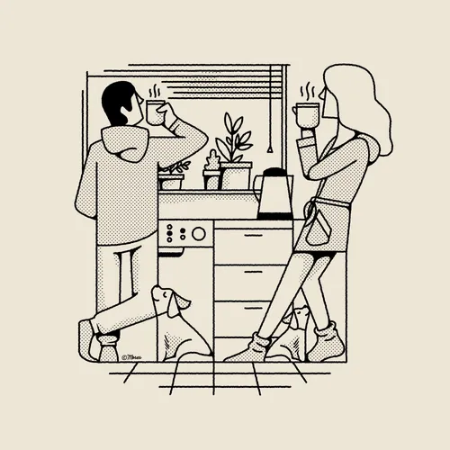 Line art of couple drinking coffee

