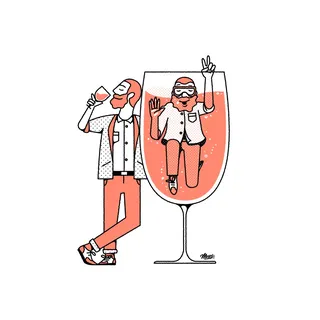 Dessin animé et humour homme buvant du vin
