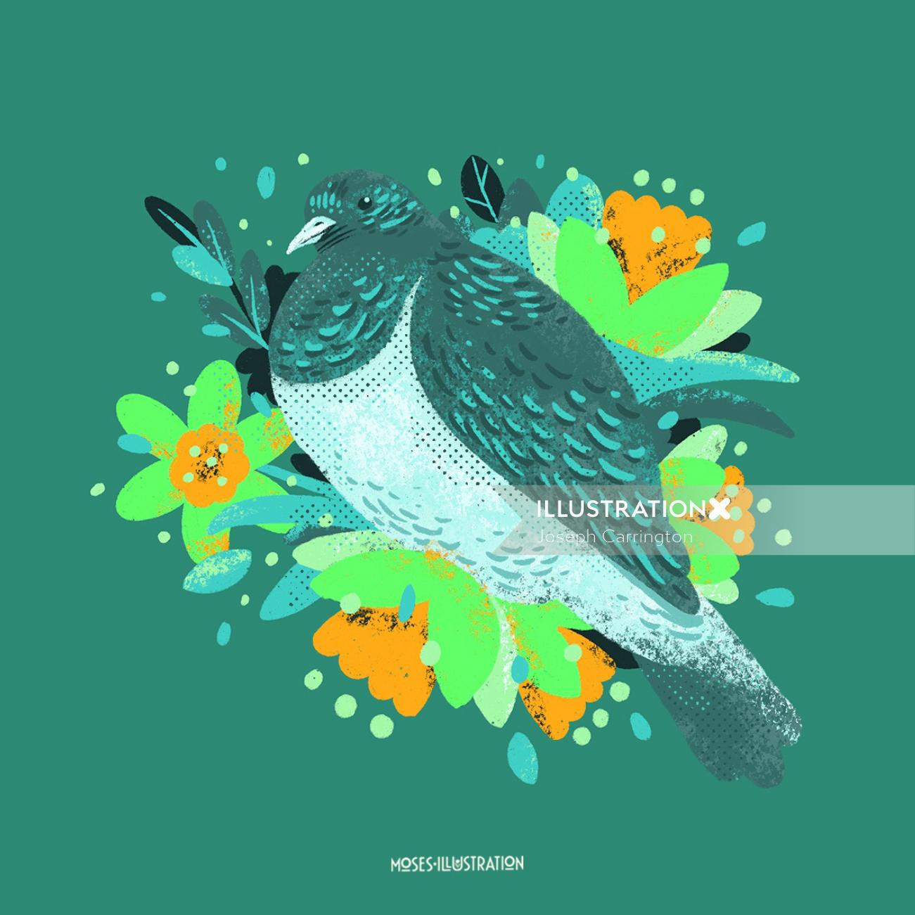Graphic of Bird with flowers
