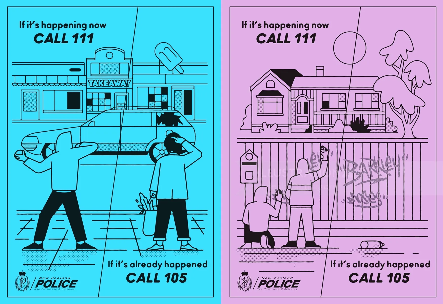 Flyer für Cartoons und Humor, rufen Sie 105 an

