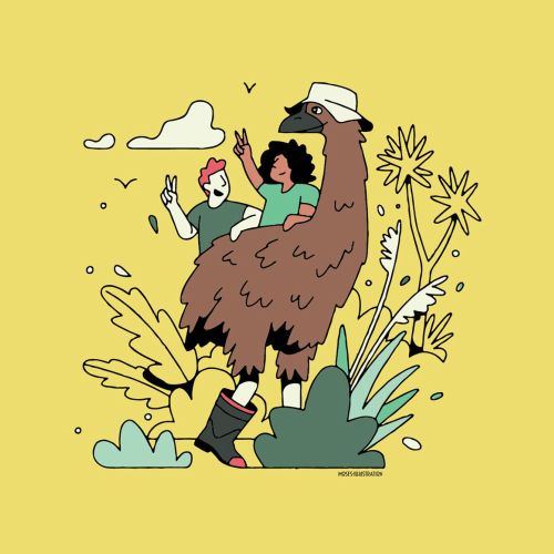 Cartoon & Humour couple with big bird
