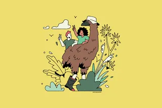 Dessin animé et humour couple avec gros oiseau
