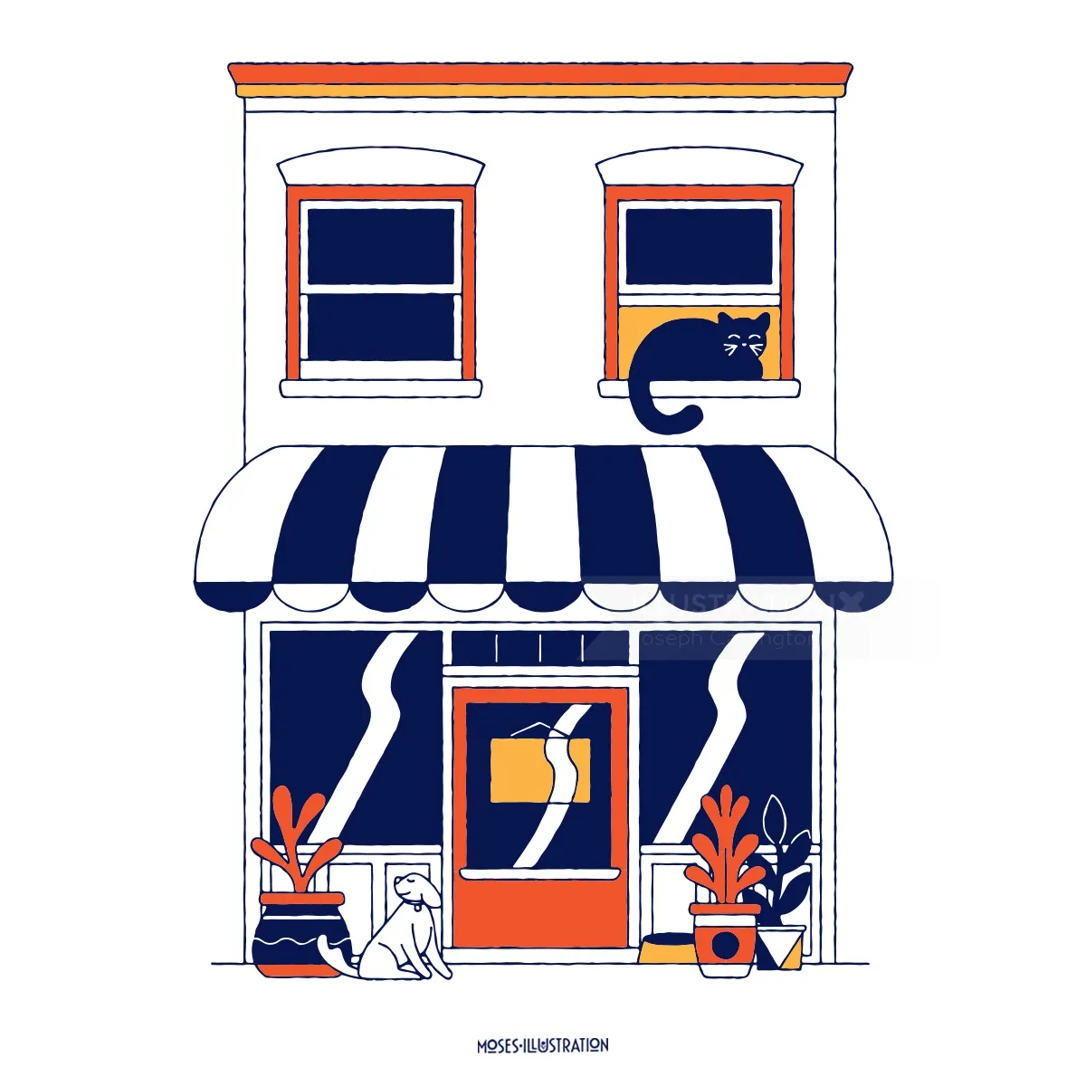 Graphique d'un chien à l'extérieur d'un magasin
