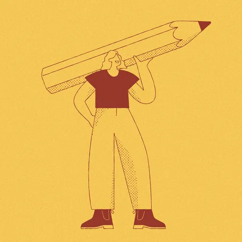 People woman holding pencil
