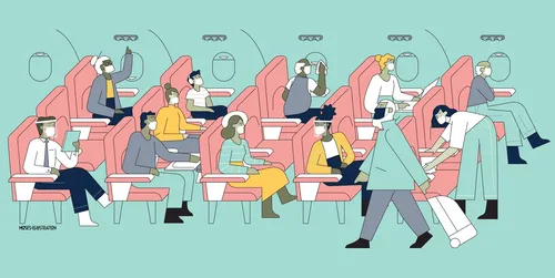 Graphic people sitting in aeroplane