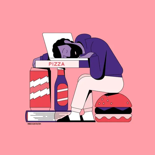 Graphic man with pizza box