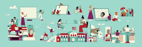 Graphic infographic of people working