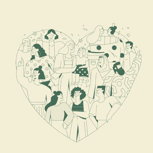 Graphic people in heart shape