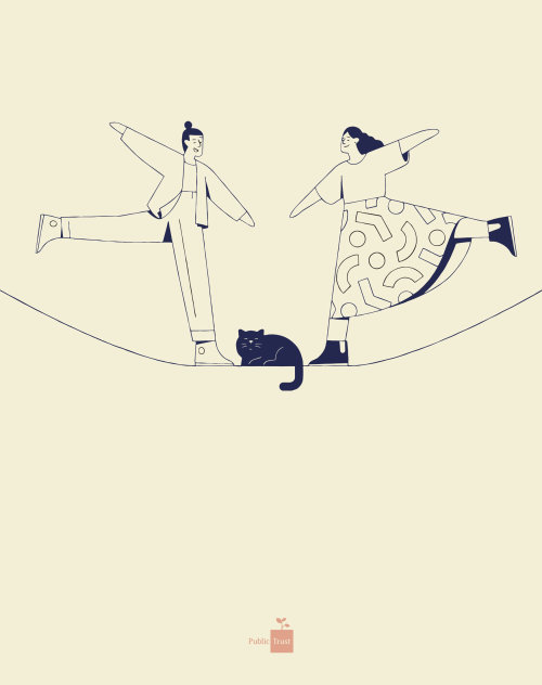 Couple graphique avec animal de compagnie dansant sur corde