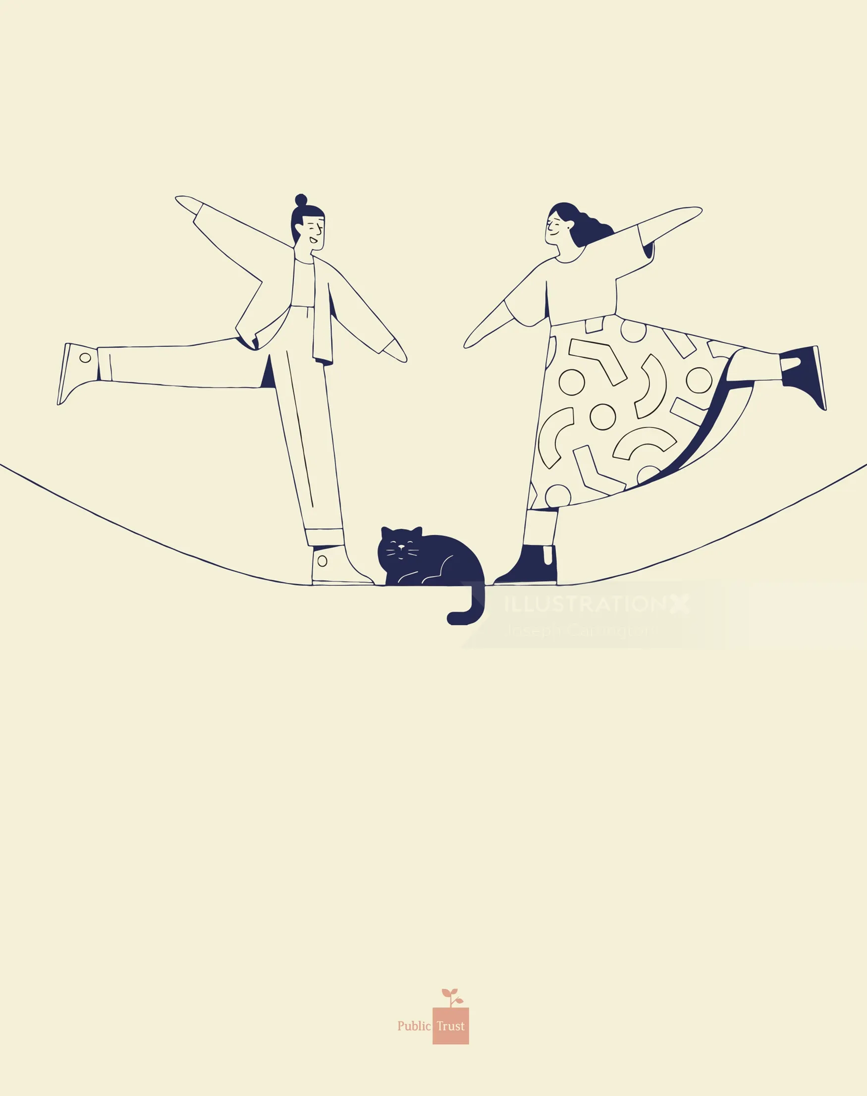 Graphic couple with pet dancing on rope