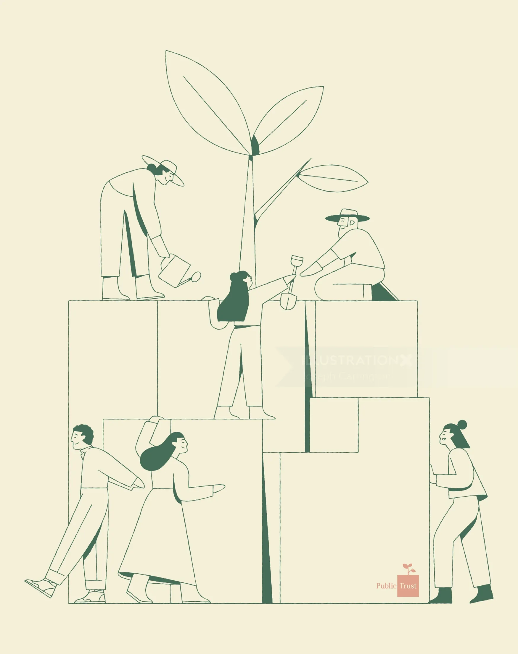 Line art of people planting