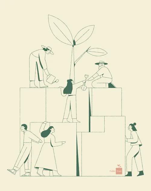 Line art of people planting