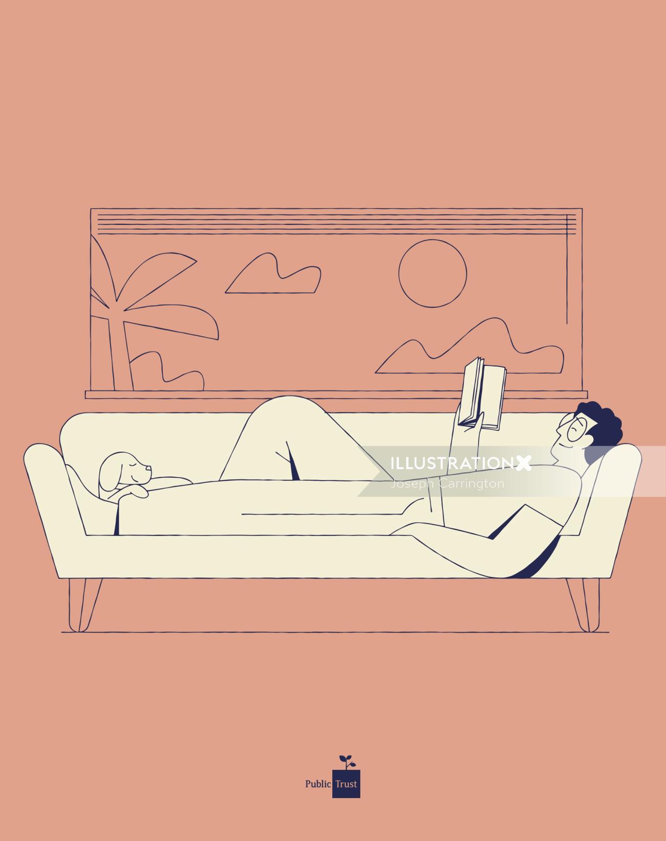 Graphic man sleeping on couch