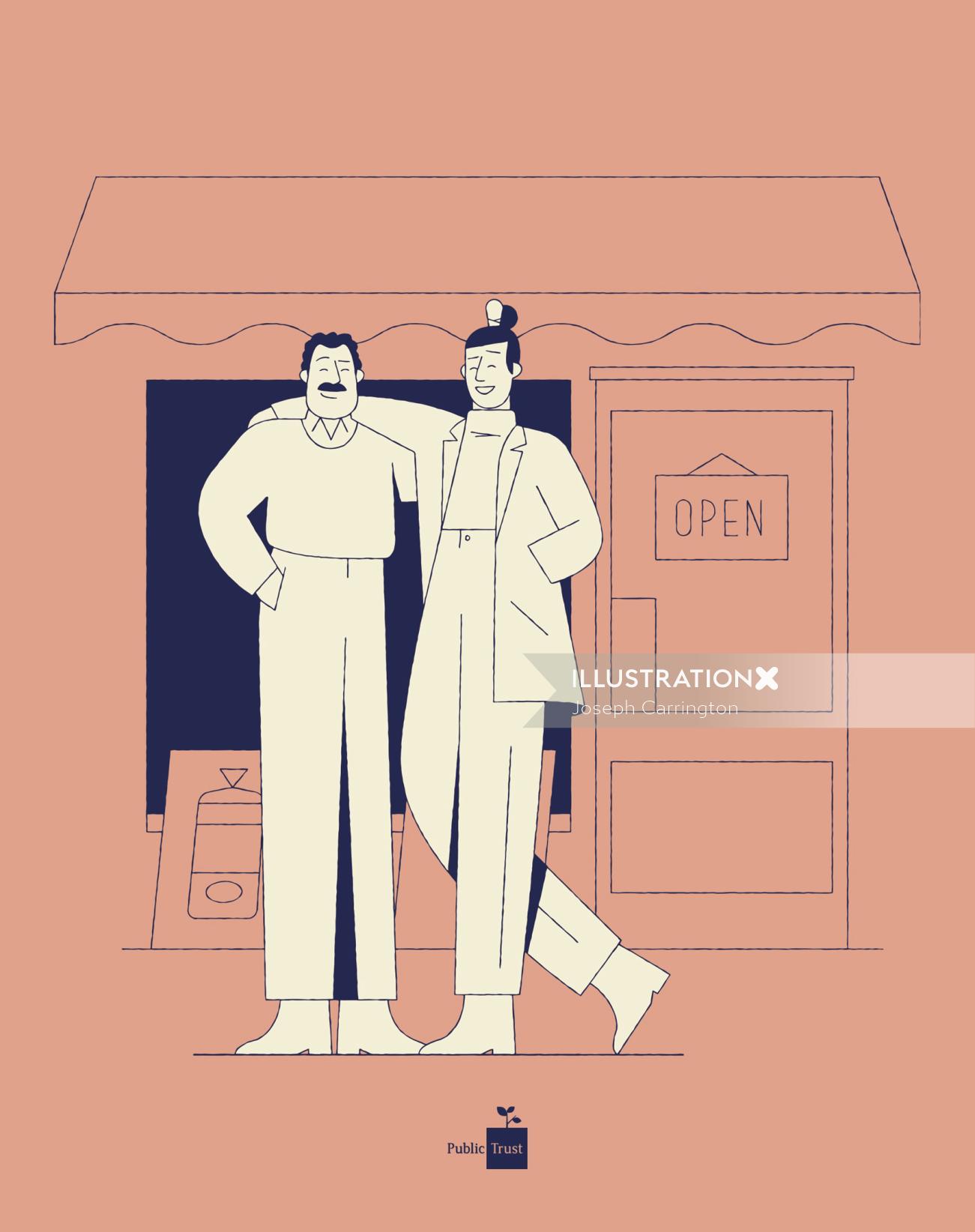 Graphic couple infront of shop