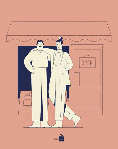 Graphic couple infront of shop