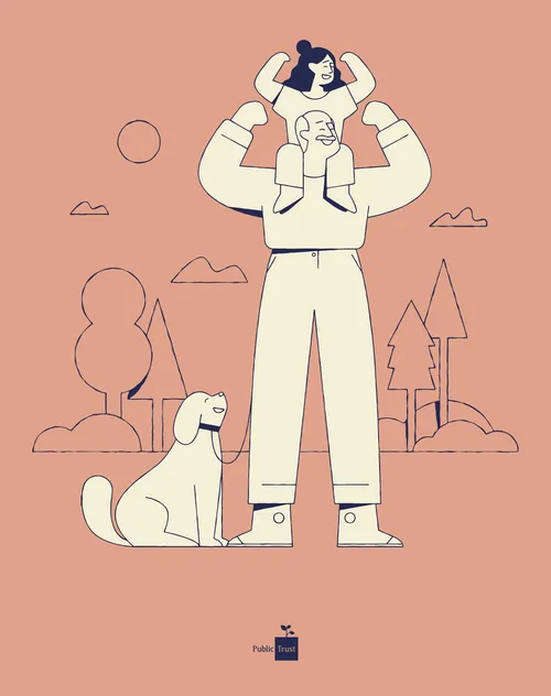 Graphic Father with son and pet