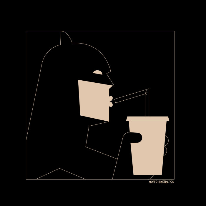 Graphic batman sipping drink