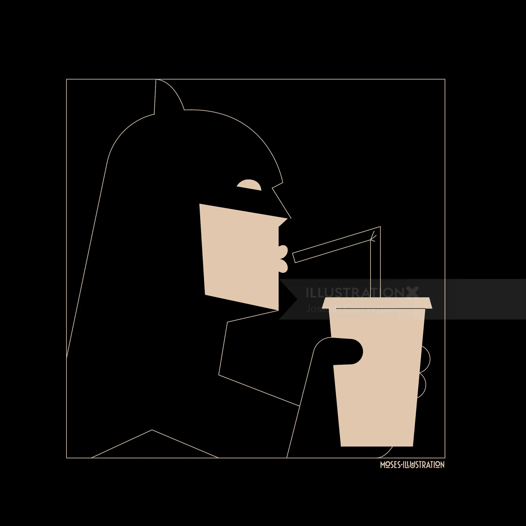 Graphic batman sipping drink