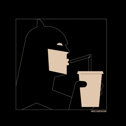 Graphic batman sipping drink