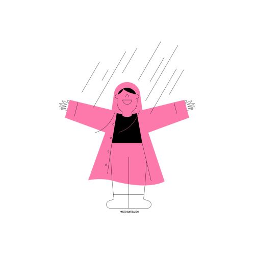 Graphic girl in pink coat