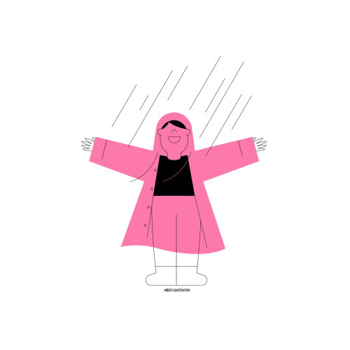 Graphic girl in pink coat