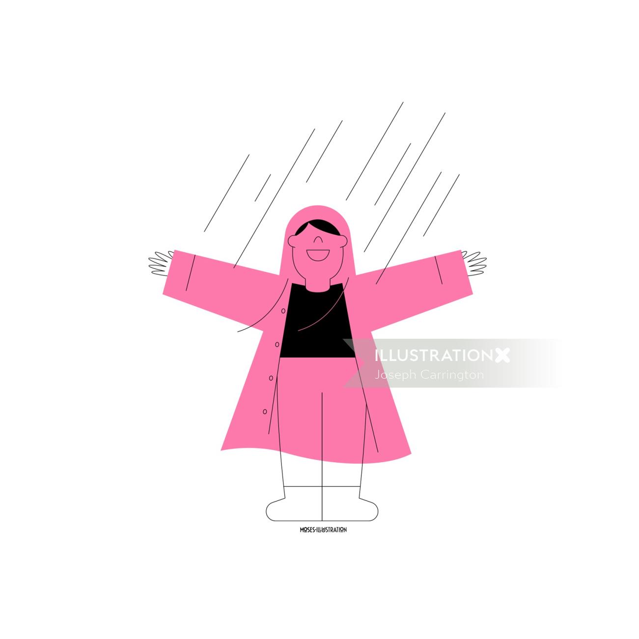 Garota estampada com casaco rosa