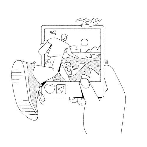 Graphic man running into photo