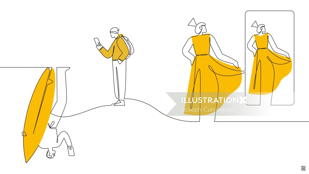 Line art of couple in yellow