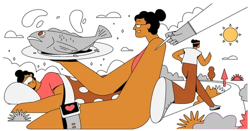 Graphic woman with food in hand