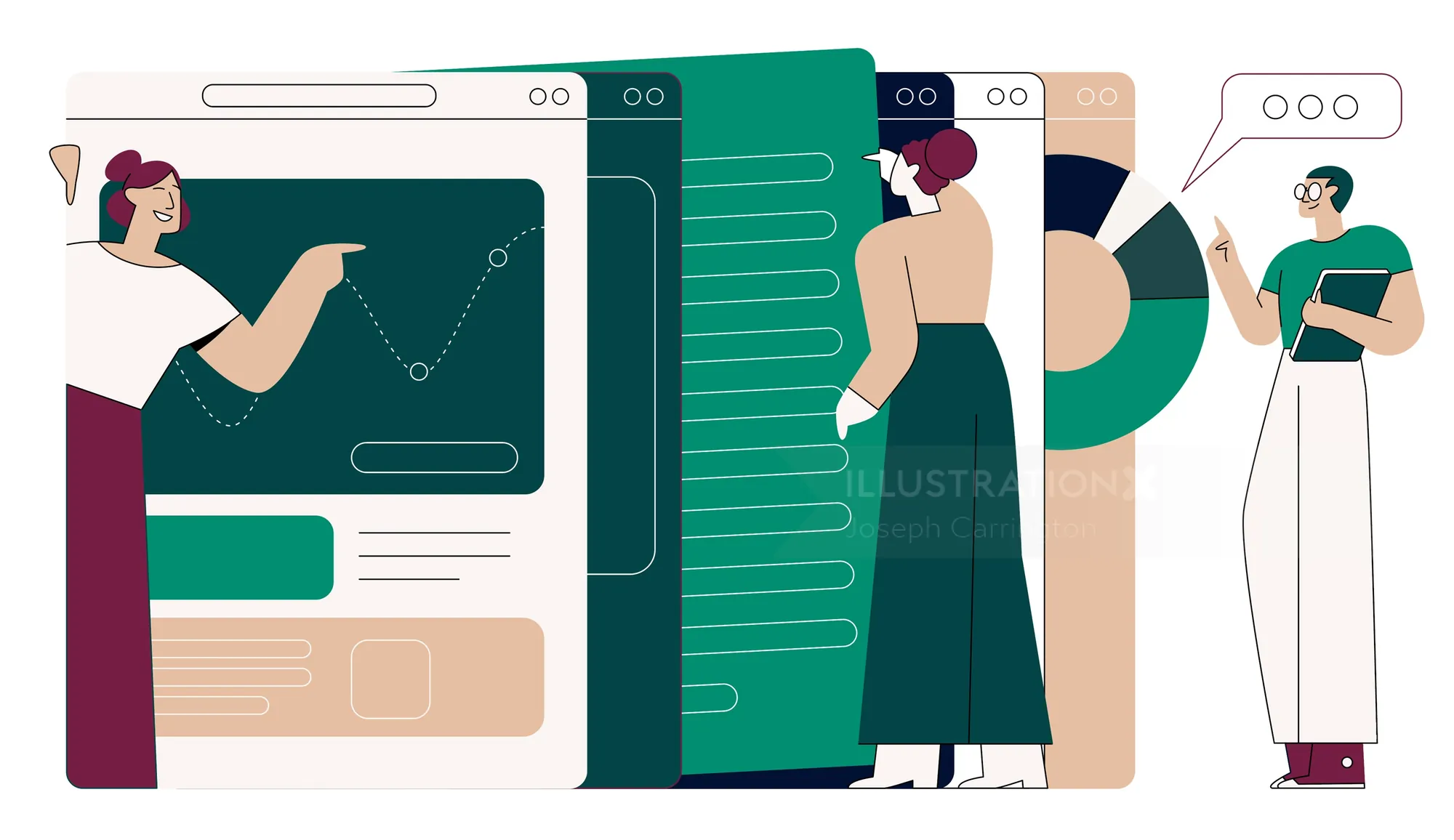 People interacting with digital screens and charts by Joseph Carrington