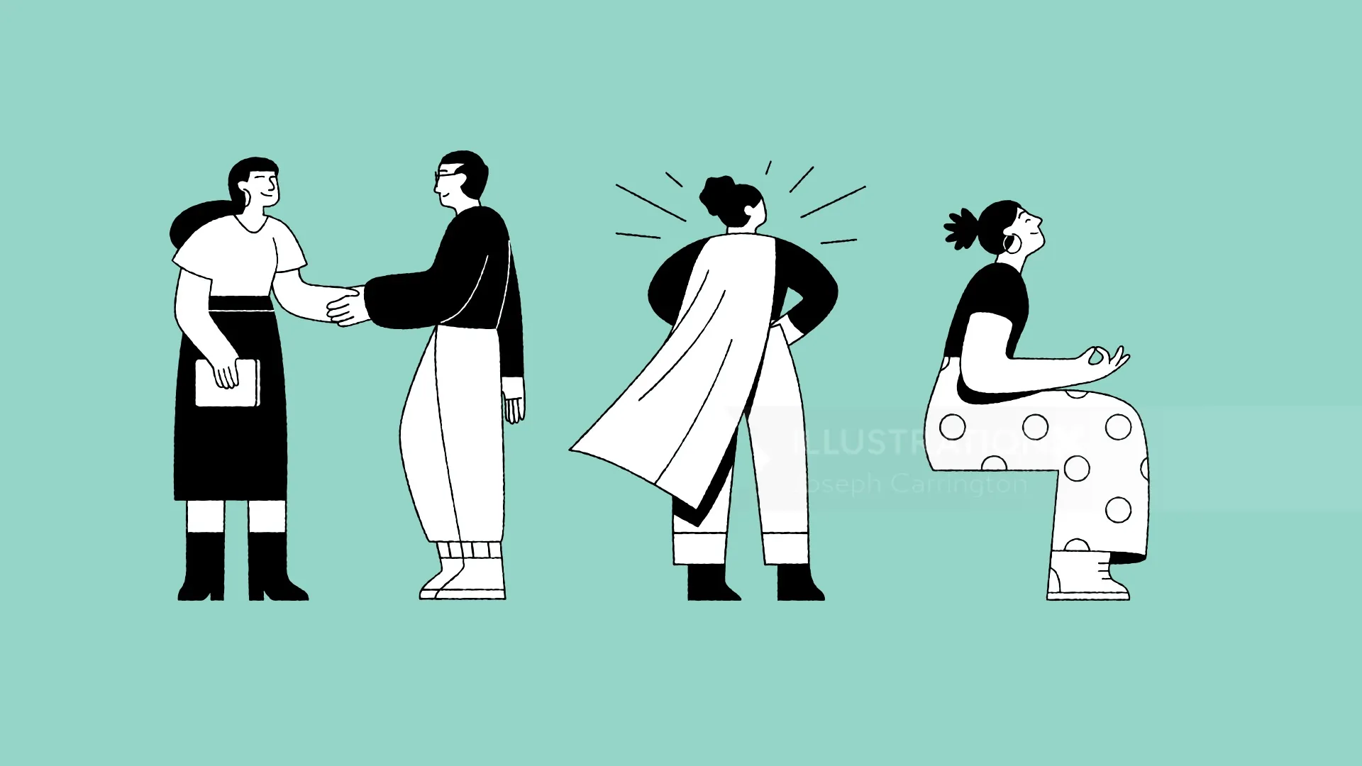Minimalist figures in various poses by Joseph Carrington