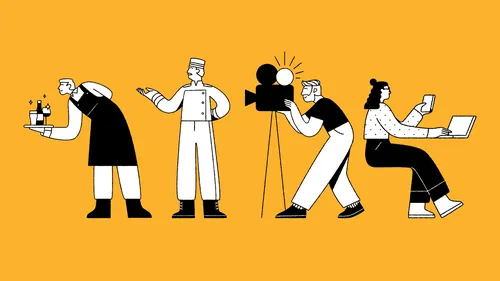 Illustration of four diverse people working in different roles by Joseph Carrington