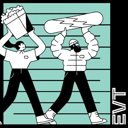 Two people holding giant popcorn and hotdog, artwork by Joseph Carrington