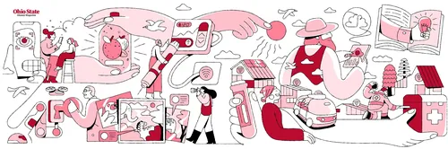 Workplace and creativity scene with people using technology and collaborating by Joseph Carrington