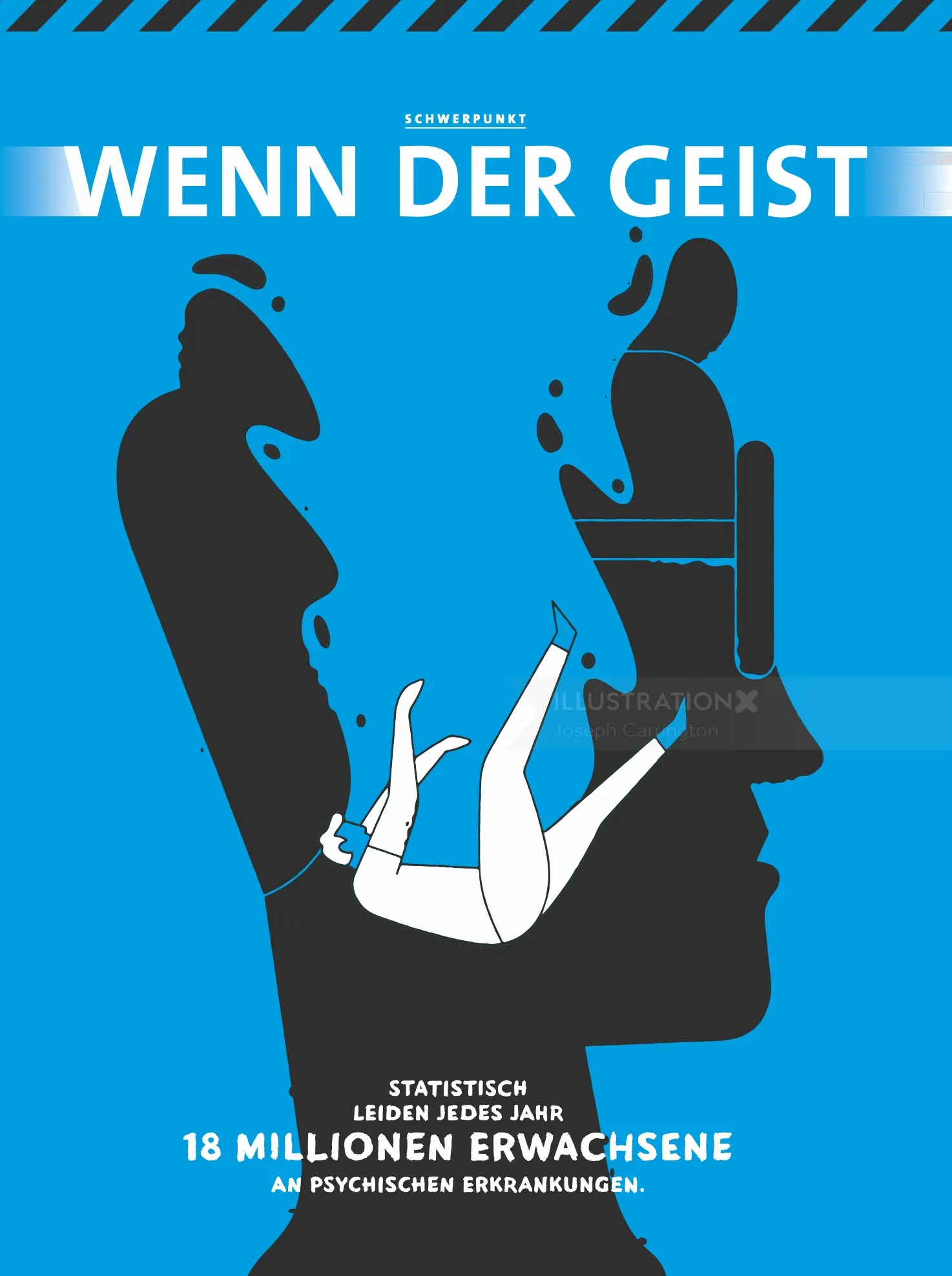 Book cover of Wenn der Geist with a falling figure in silhouette art by Joseph Carrington
