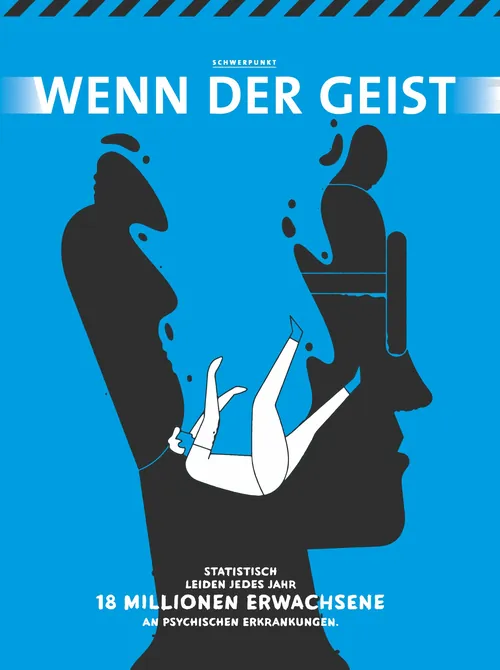 Book cover of Wenn der Geist with a falling figure in silhouette art by Joseph Carrington