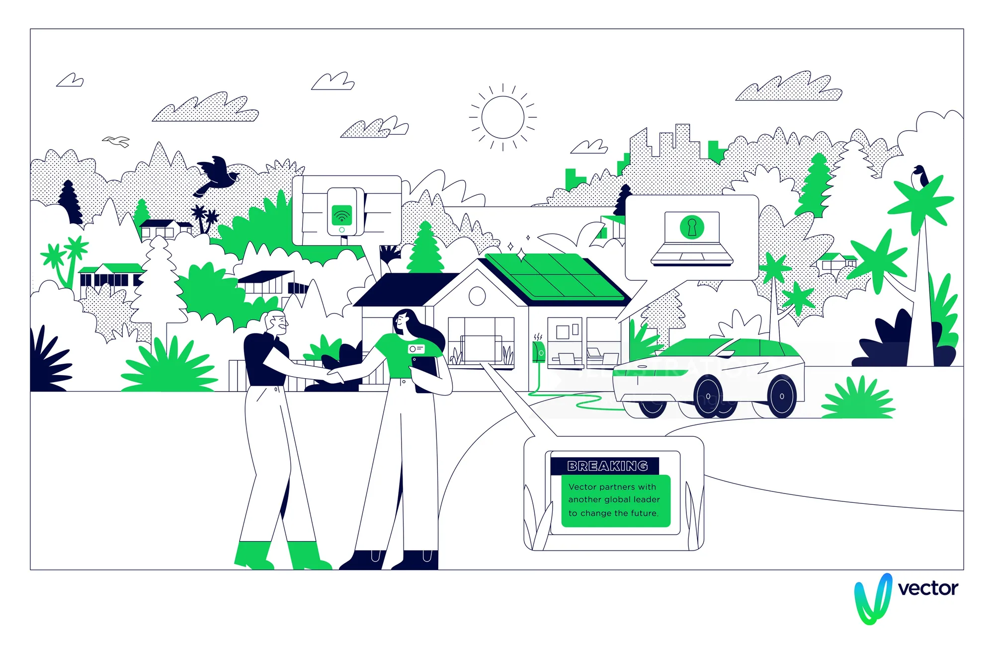 Electric car charging station with people and green environment by Joseph Carrington